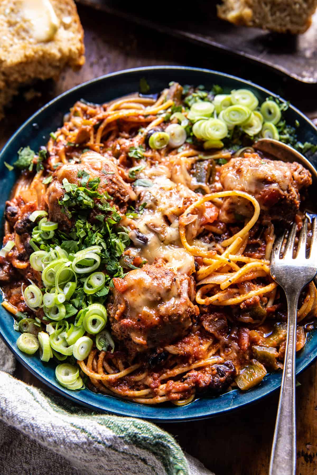 Crockpot Chili Meatballs and Spaghetti | halfbakedharvest.com