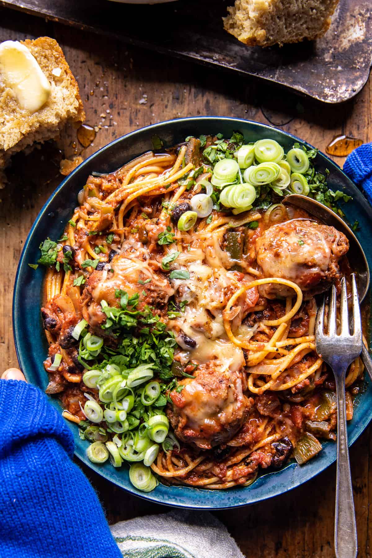 Crockpot Chili Meatballs and Spaghetti | halfbakedharvest.com