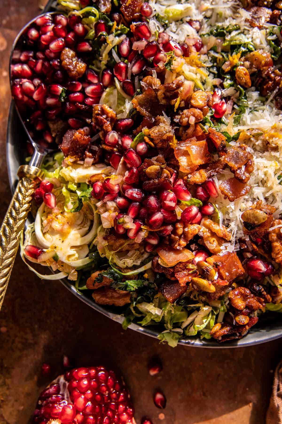 Shaved Brussels Sprout Candied Bacon Salad | halfbakedharvest.com