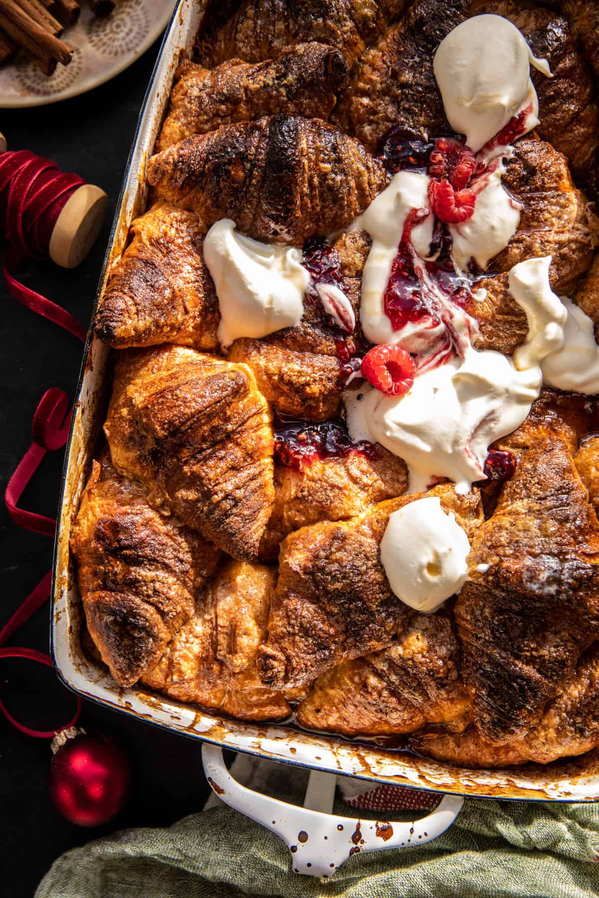 Overnight Baked Eggnog Brûlée Croissant French Toast | halfbakedharvest.com