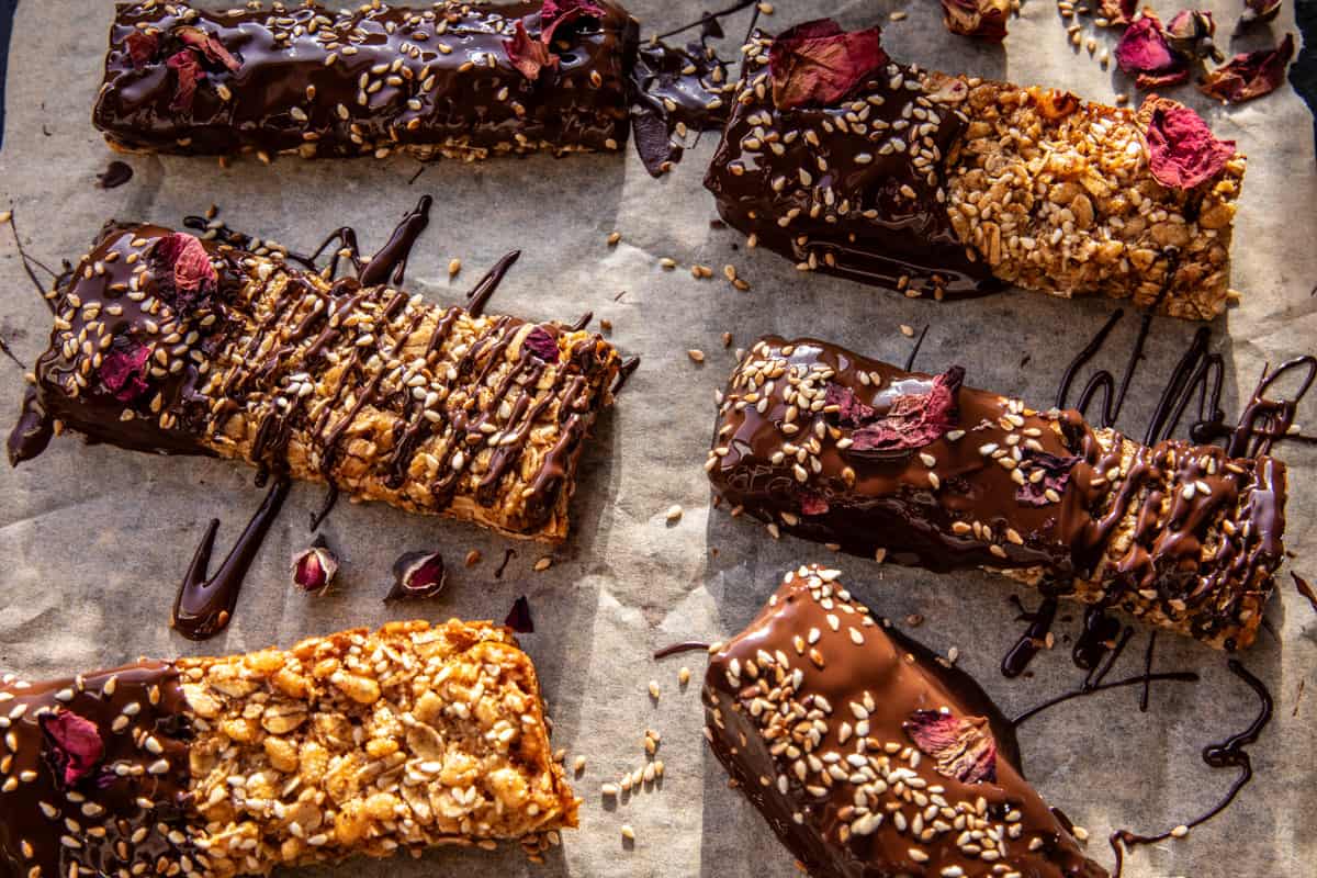 Chocolate Dipped Sesame Oatmeal Bars | halfbakedharvest.com