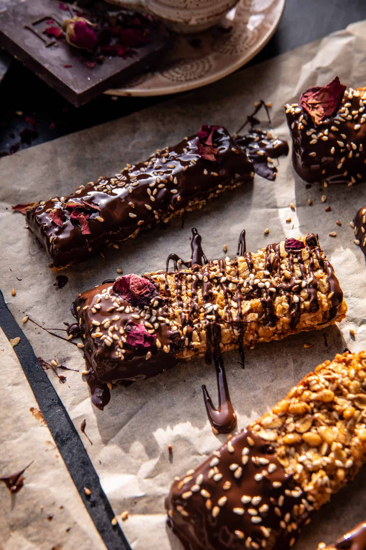 Chocolate Dipped Sesame Oatmeal Bars | halfbakedharvest.com