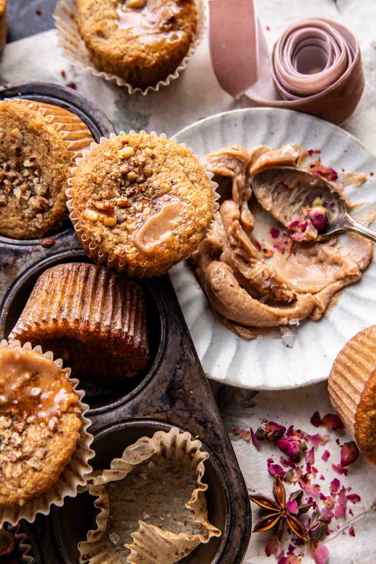 Maple Almond Banana Muffins with Cinnamon Cardamon Butter | halfbakedharvest.com