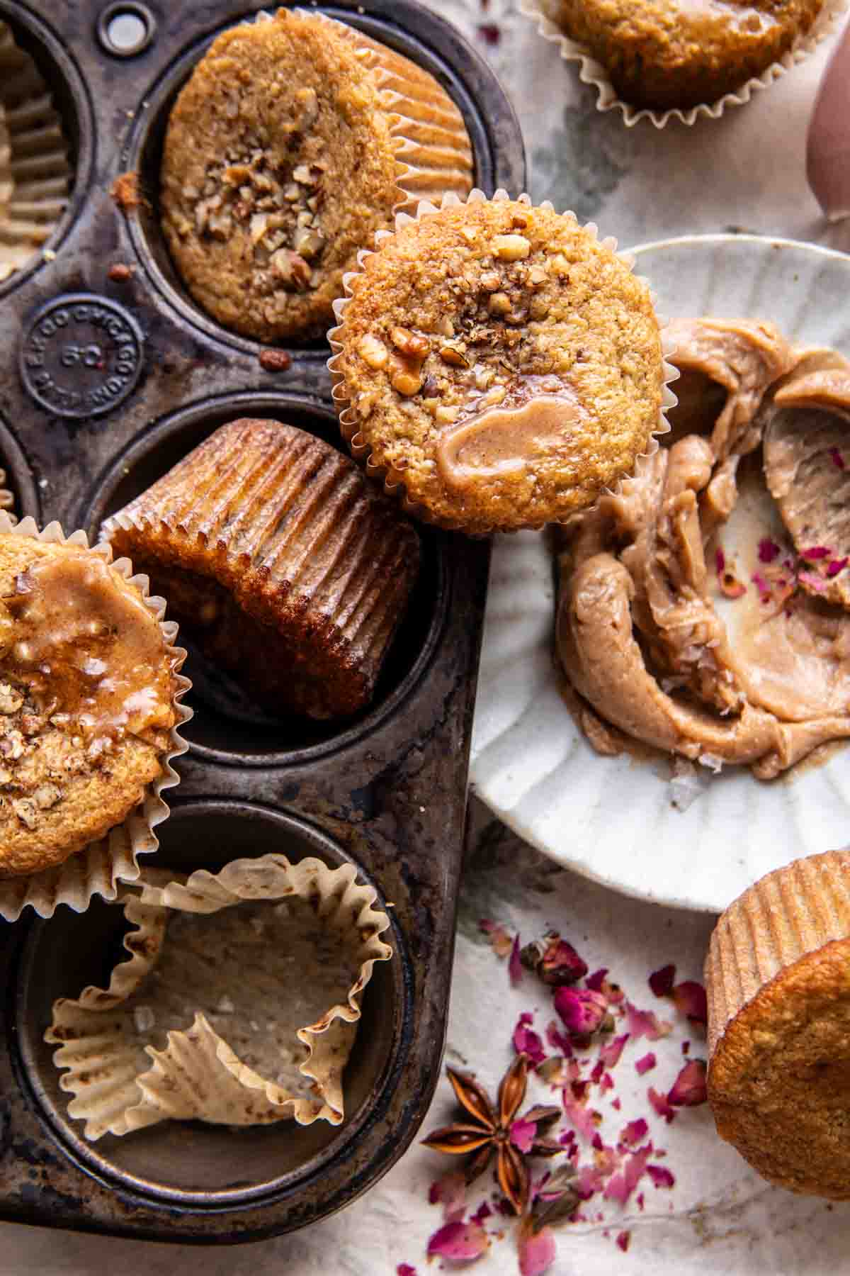 Maple Almond Banana Muffins with Cinnamon Cardamon Butter | halfbakedharvest.com