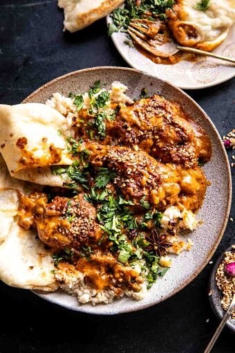 One Pan Spicy Sesame Butter Chicken | halfbakedharvest.com