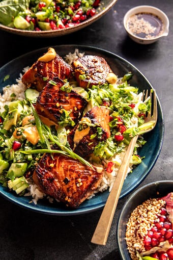 Spicy Ginger Caramelized Salmon Bowl | halfbakedharvest.com