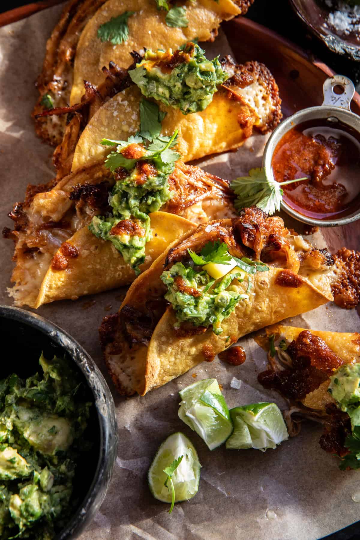 Crispy Carnitas Tacos with Roasted Jalapeño Lime Avocado | halfbakedharvest.com