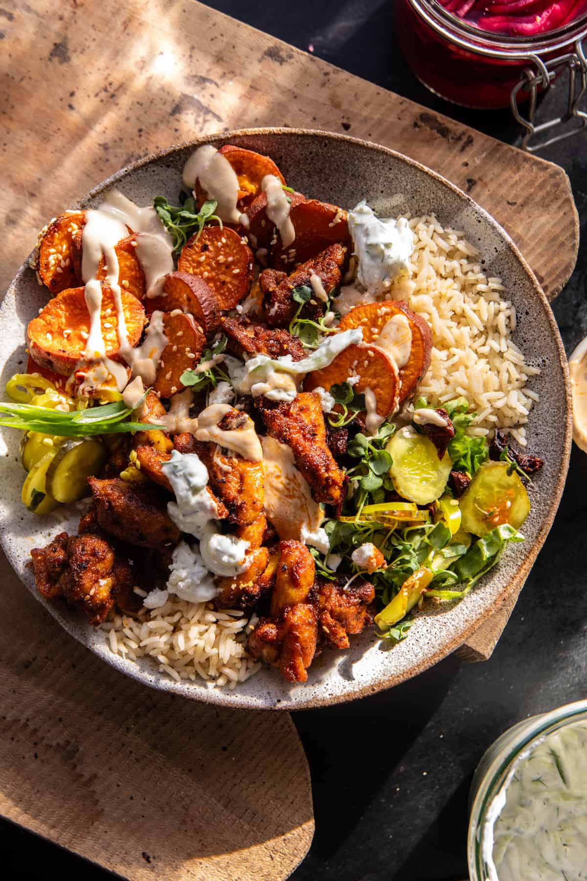 Sheet Pan Chicken Tzatziki and Sweet Potatoes | halfbakedharvest.com