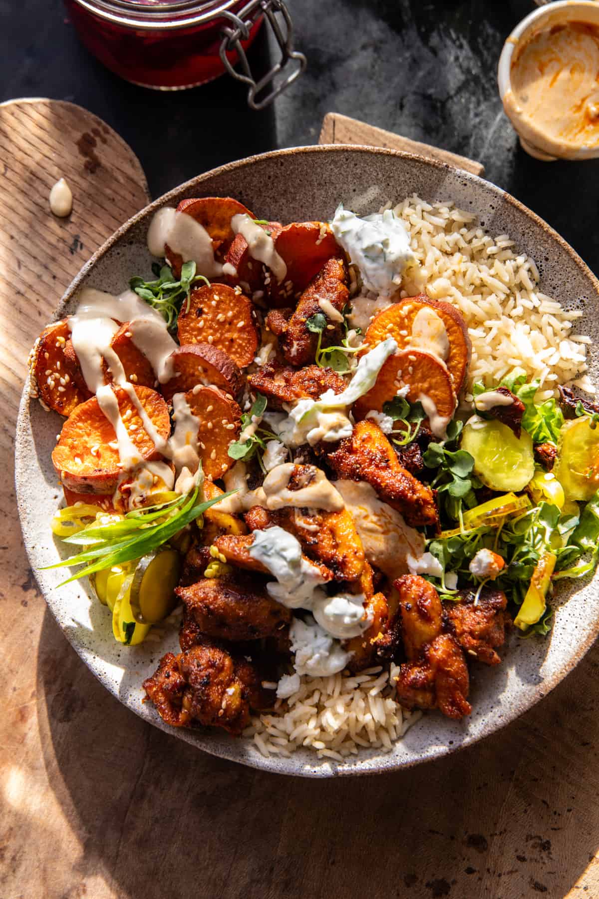 Sheet Pan Chicken Tzatziki and Sweet Potatoes | halfbakedharvest.com