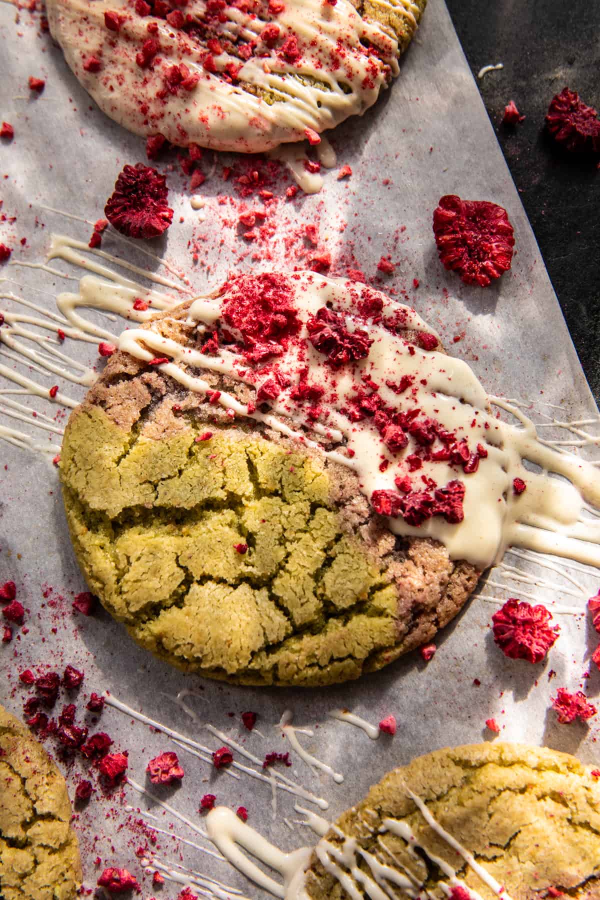 White Chocolate Raspberry Swirled Pistachio Cookies | halfbakedharvest.com