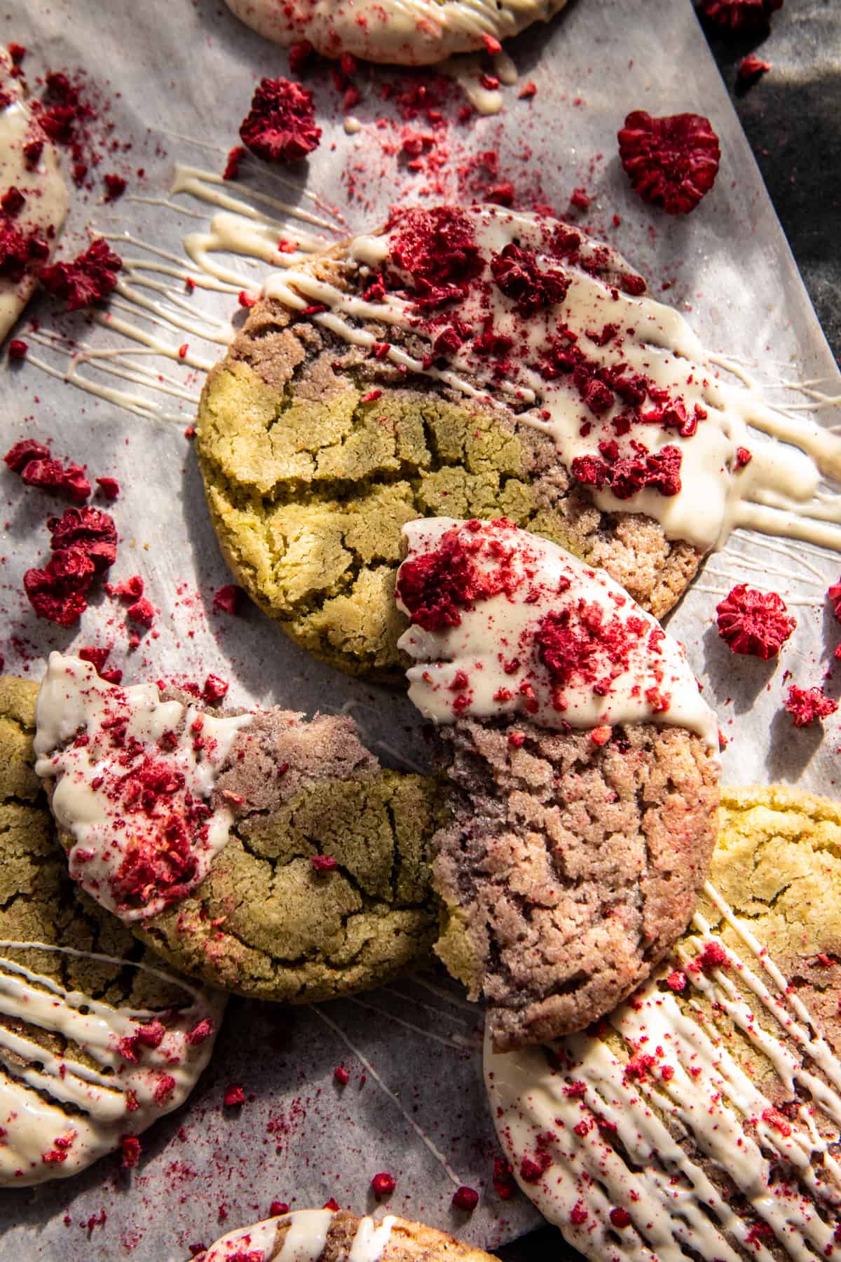 White Chocolate Raspberry Swirled Pistachio Cookies | halfbakedharvest.com