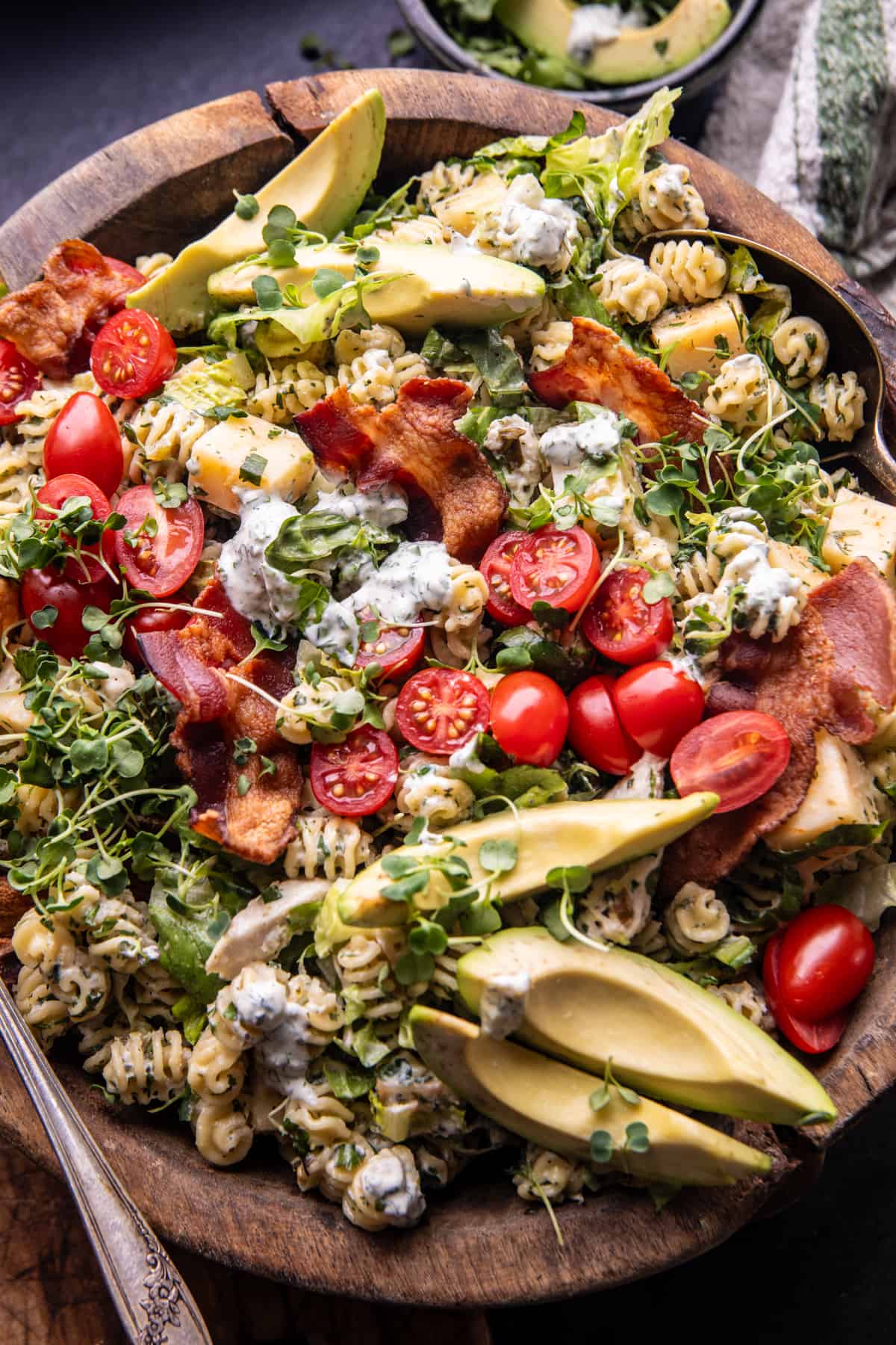 Creamy Avocado Ranch Chicken Pasta Salad | halfbakedharvest.com