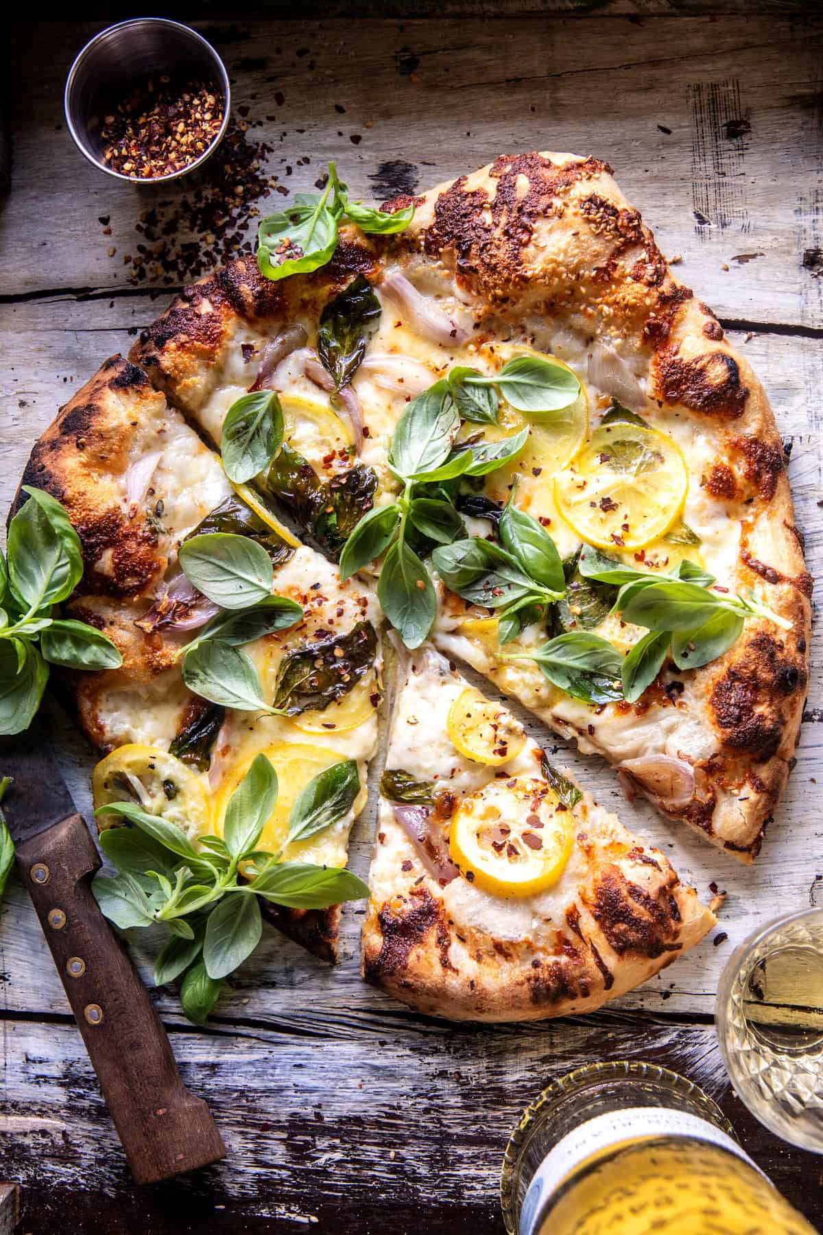 3 Cheese Lemon Basil Pizza | halfbakedharvest.com