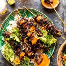 Sesame Ginger Steak Skewers with Peanut Sauce | halfbakedharvest.com