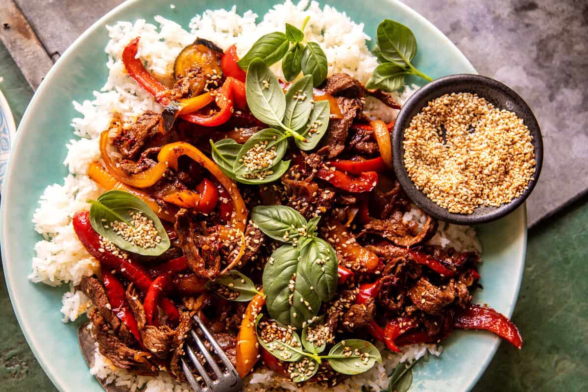 20 Minute Sesame Basil Beef Stir Fry | halfbakedharvest.com