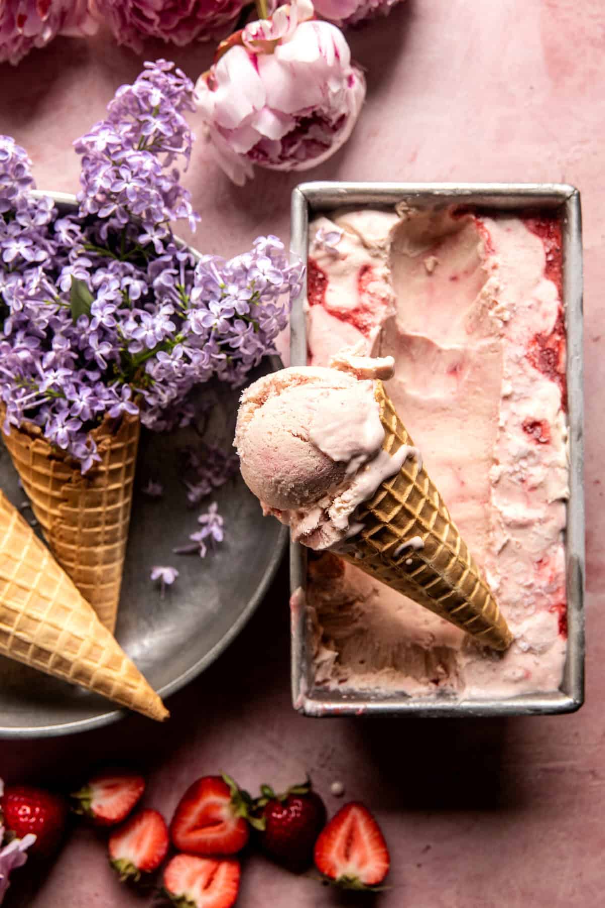 No Churn Creamy Strawberry Ice Cream | halfbakedharvest.com