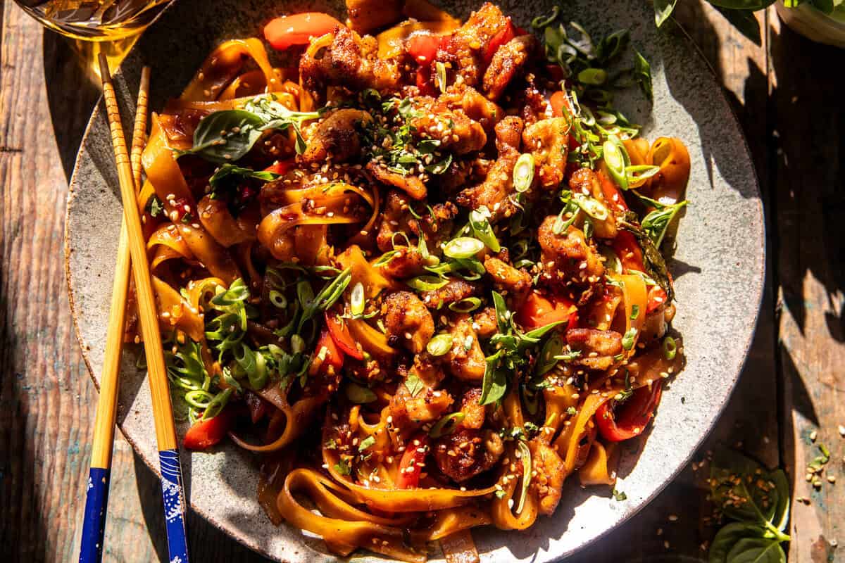 20 minute Crispy Garlic Chicken Noodles | halfbakedharvest.com