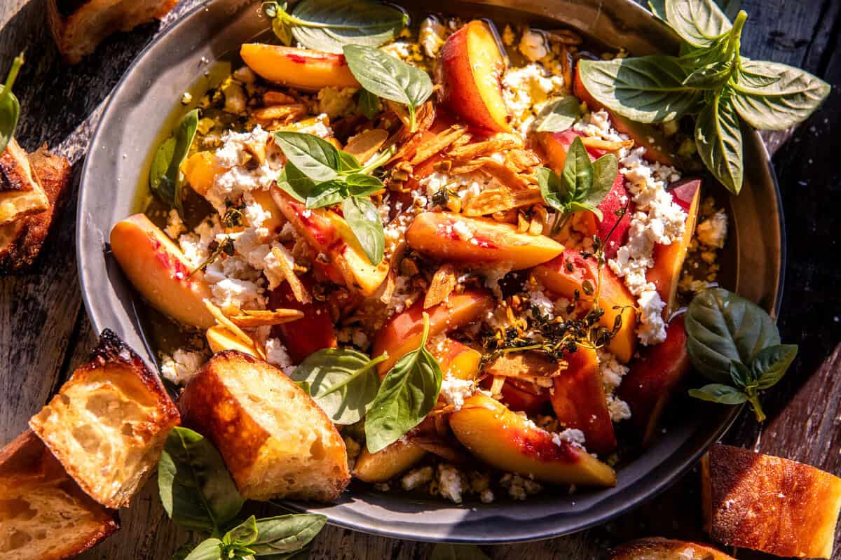 Garlic Oil Feta Dip with Peaches | halfbakedharvest.com