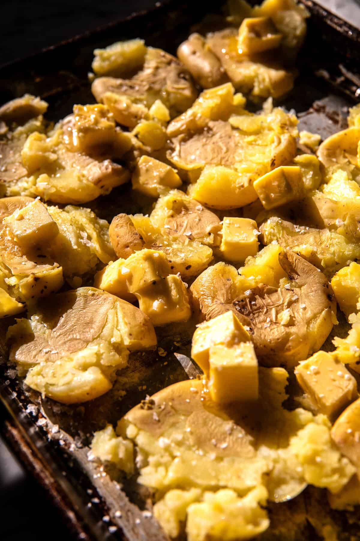 Sour Cream and Onion Smashed Potatoes | halfbakedharvest.com