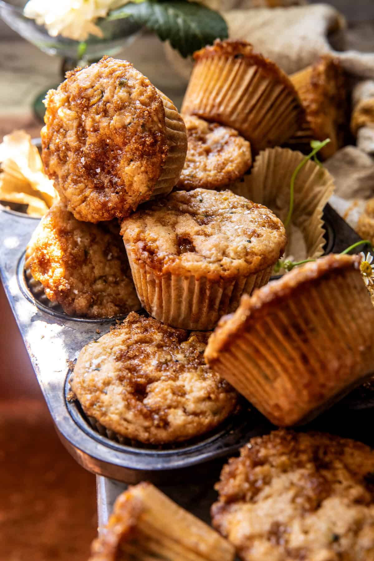 Swirled Caramel Brulée Zucchini Muffins | halfbakedharvest.com