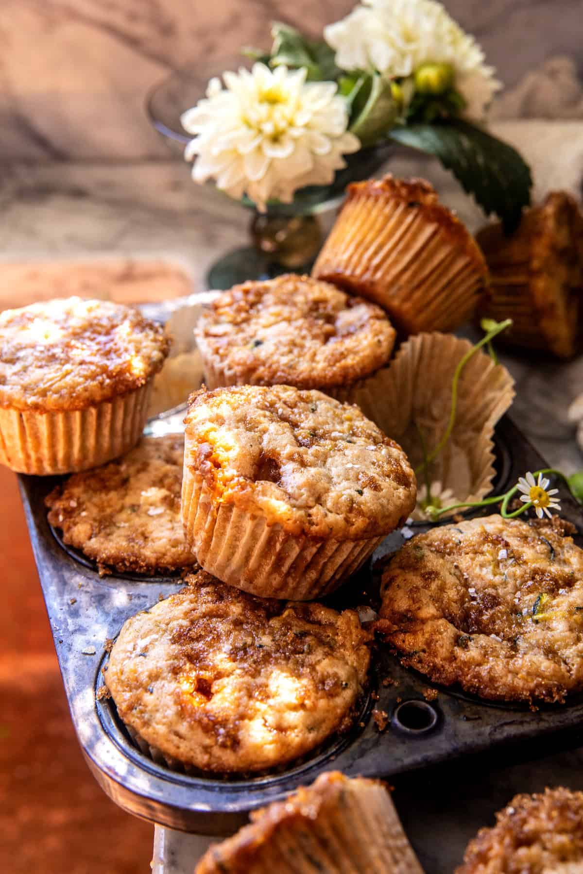 Swirled Caramel Brulée Zucchini Muffins | halfbakedharvest.com
