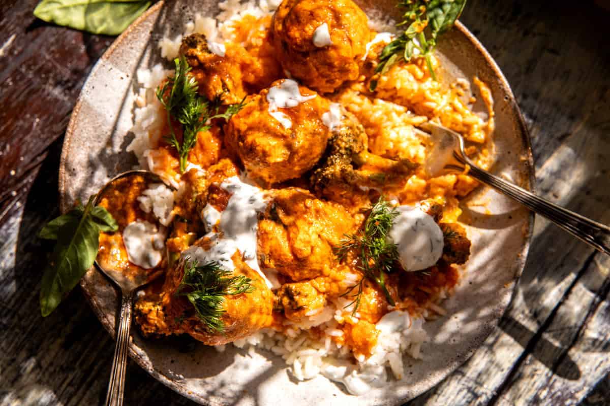Crockpot Creamy Buffalo Chicken Meatballs | halfbakedharvest.com