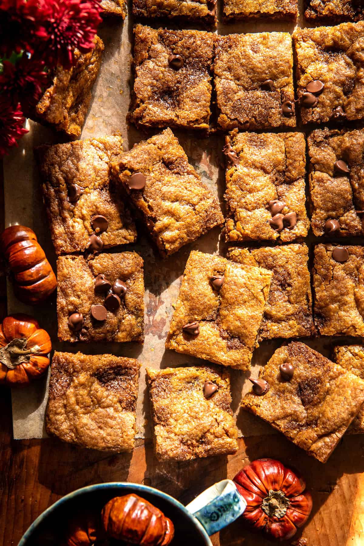 Cinnamon Swirl Chocolate Chip Pumpkin Bars | halfbakedharvest.com