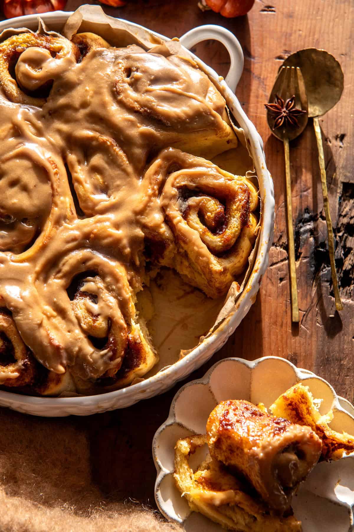 Pumpkin Butter Cinnamon Rolls with Coffee Icing | halfbakedharvest.com