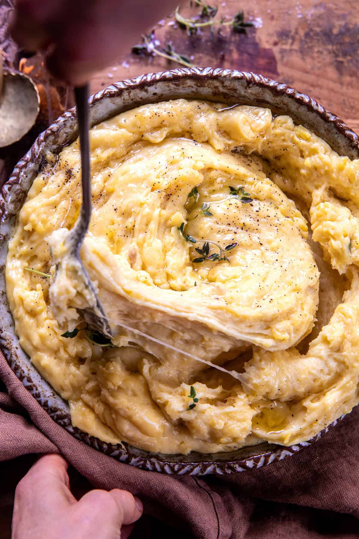 Crockpot Fondue Mashed Potatoes | halfbakedharvest.com