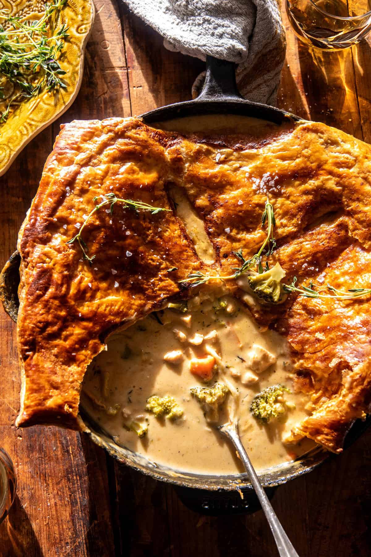 Skillet Broccoli Cheddar Chicken Pot Pie | halfbakedharvest.com