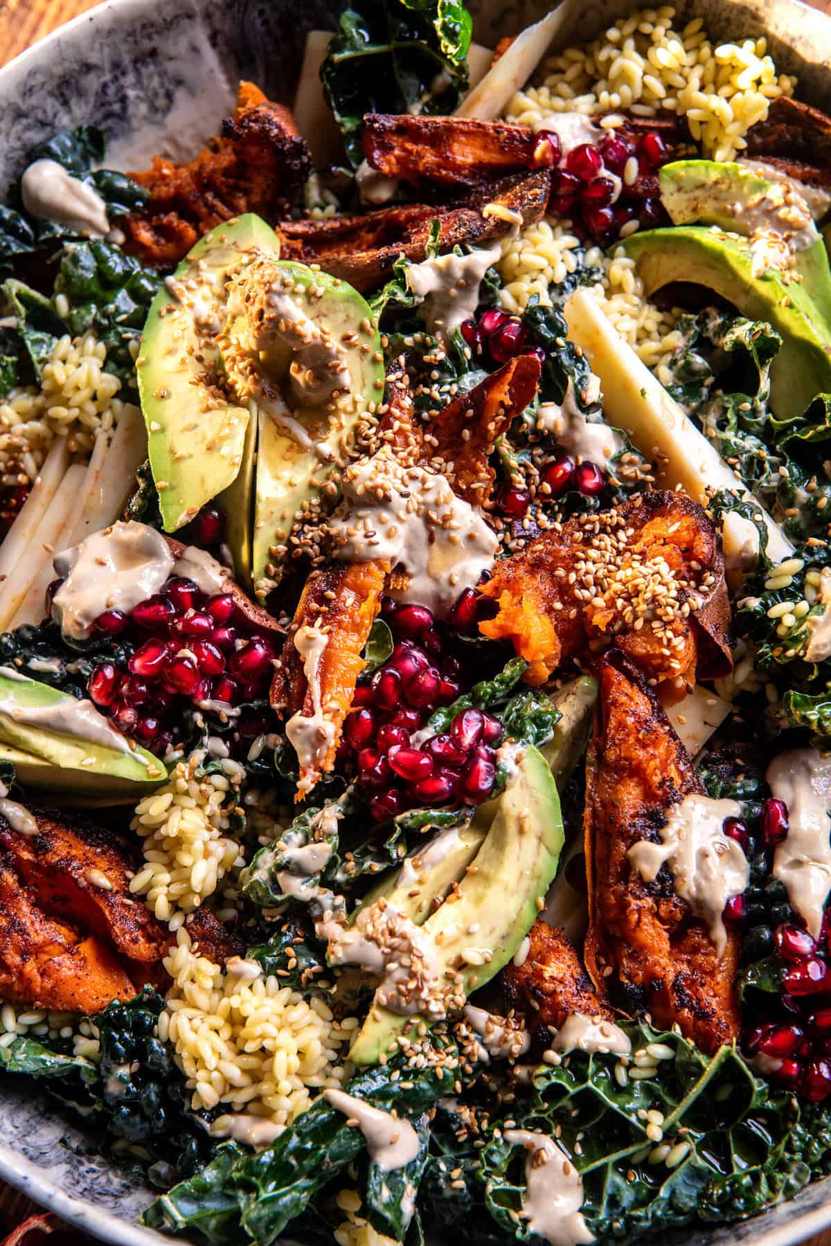 Roasted Sweet Potato Salad with Tahini Dressing | halfbakedharvest.comv