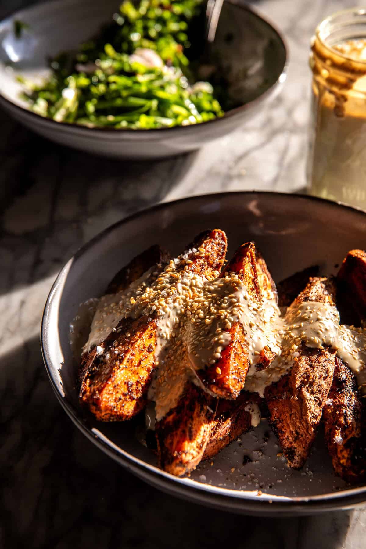 Curry Chicken Gyro and Tahini Sweet Potatoes | halfbakedharvest.com