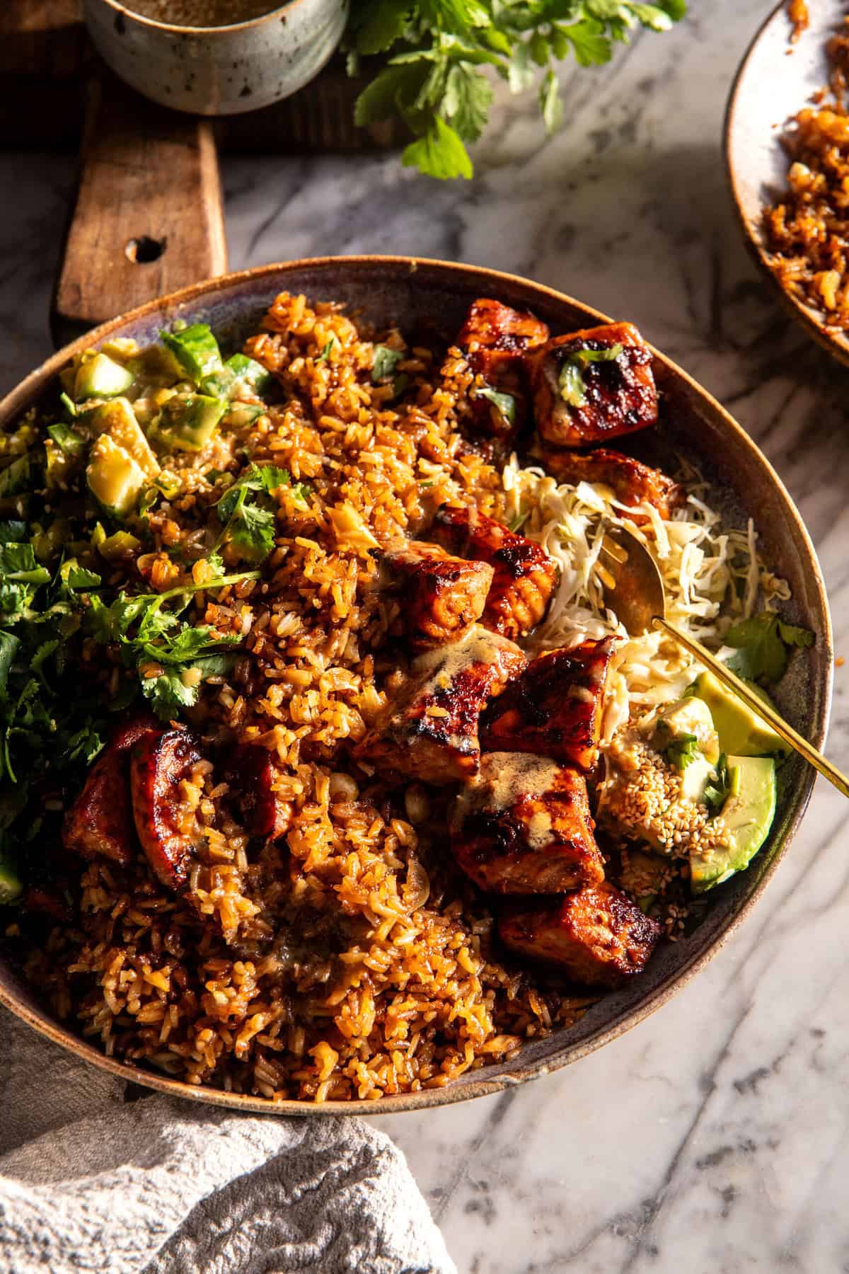 Spicy Chipotle Honey Salmon Rice Salad | halfbakedharvest.com