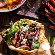 Sheet Pan Steak Gyros with Feta Tzatziki Sauce | halfbakedharvest.com