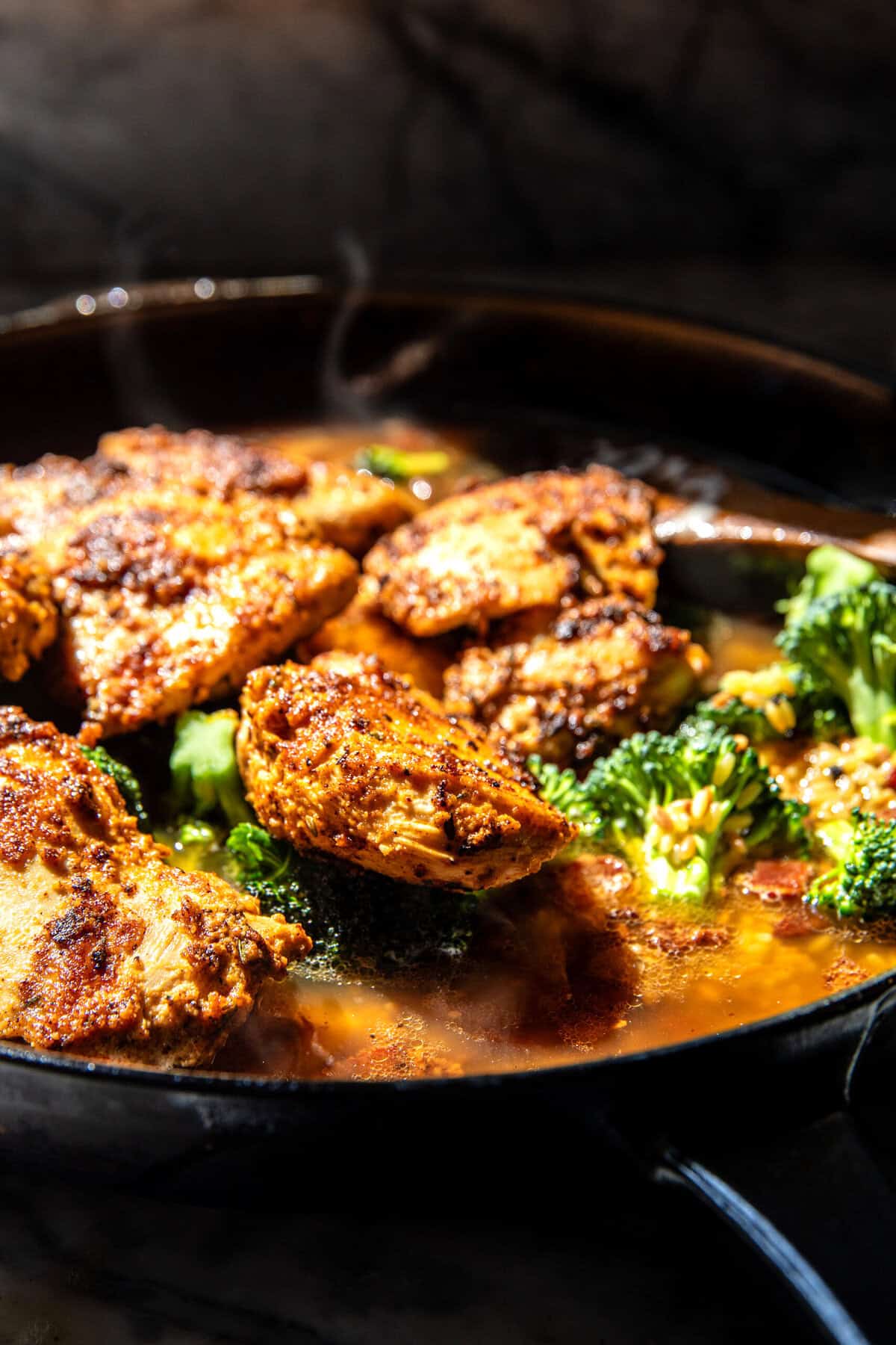 One Skillet Lemon Pepper Chicken and Orzo with Feta Sauce | halfbakedharvest.com