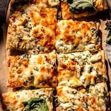 Sheet Pan Spinach Artichoke Dip Pizza | halfbakedharvest.com