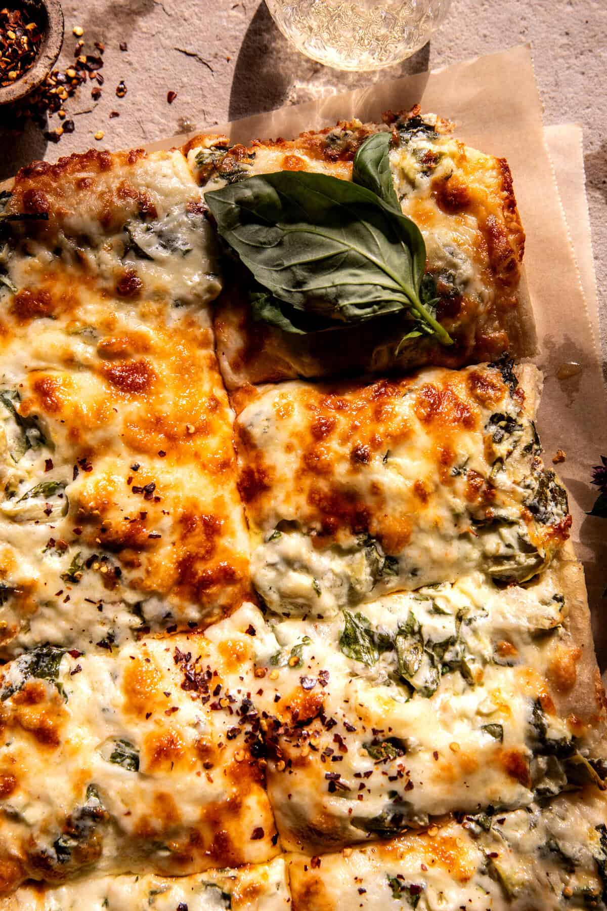 Sheet Pan Spinach Artichoke Dip Pizza | halfbakedharvest.com