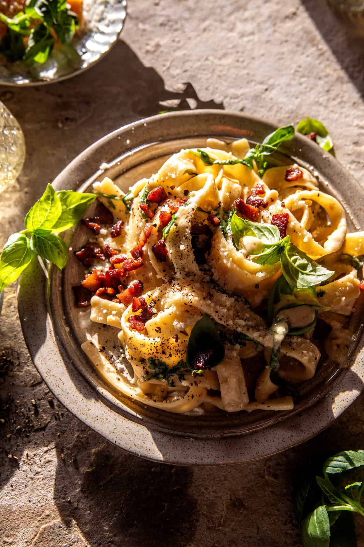 Lemon Basil Cacio e Pepe with Bacon | halfbakedharvest.com