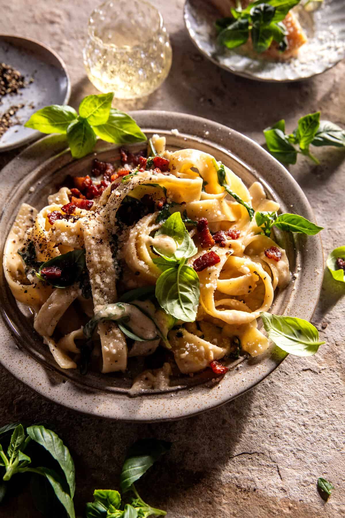 Lemon Basil Cacio e Pepe with Bacon | halfbakedharvest.com