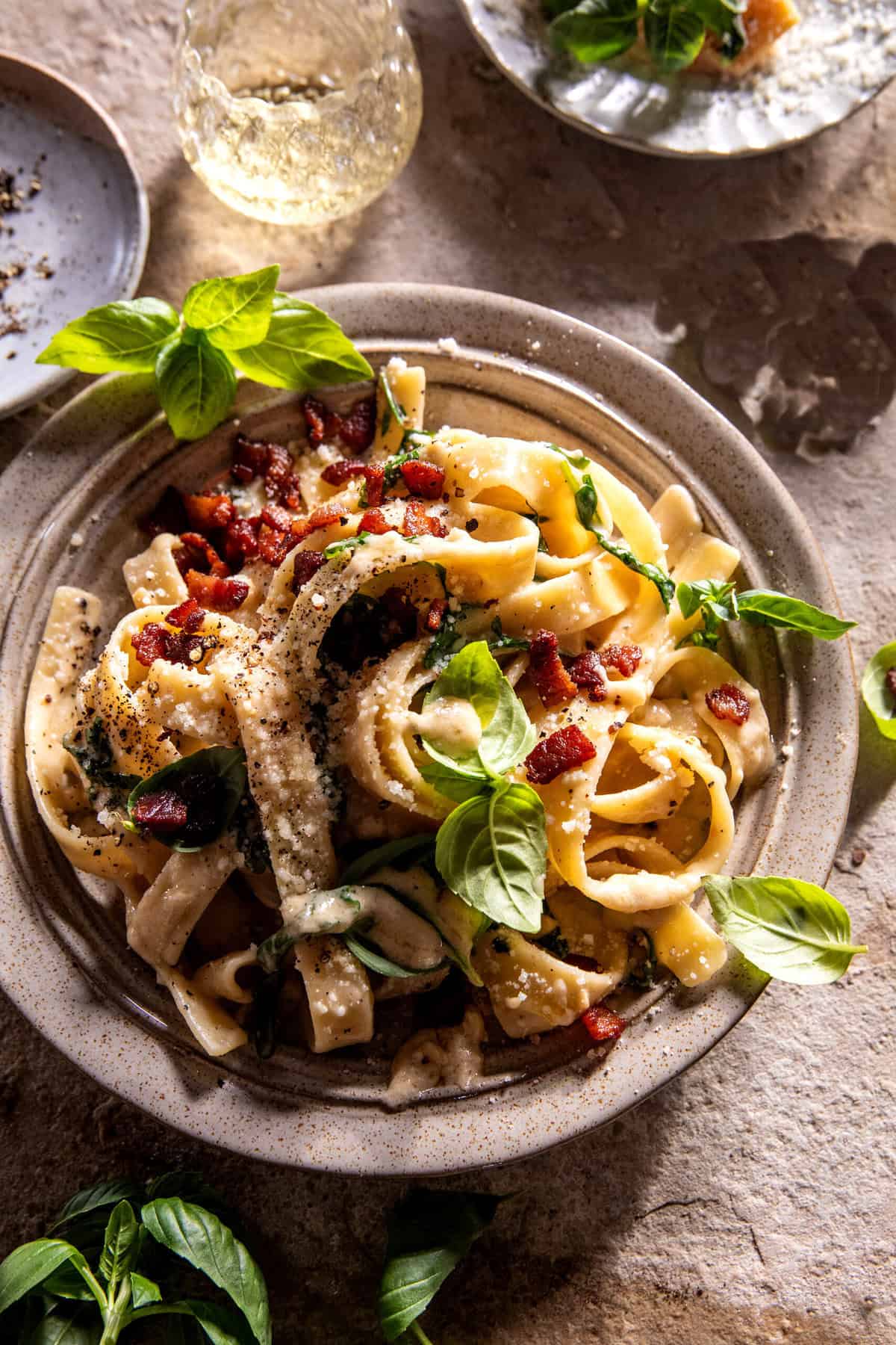 Lemon Basil Cacio e Pepe with Bacon | halfbakedharvest.com