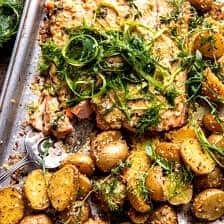 Sheet Pan Dijon Salmon and Panko Potatoes | halfbakedharvest.com