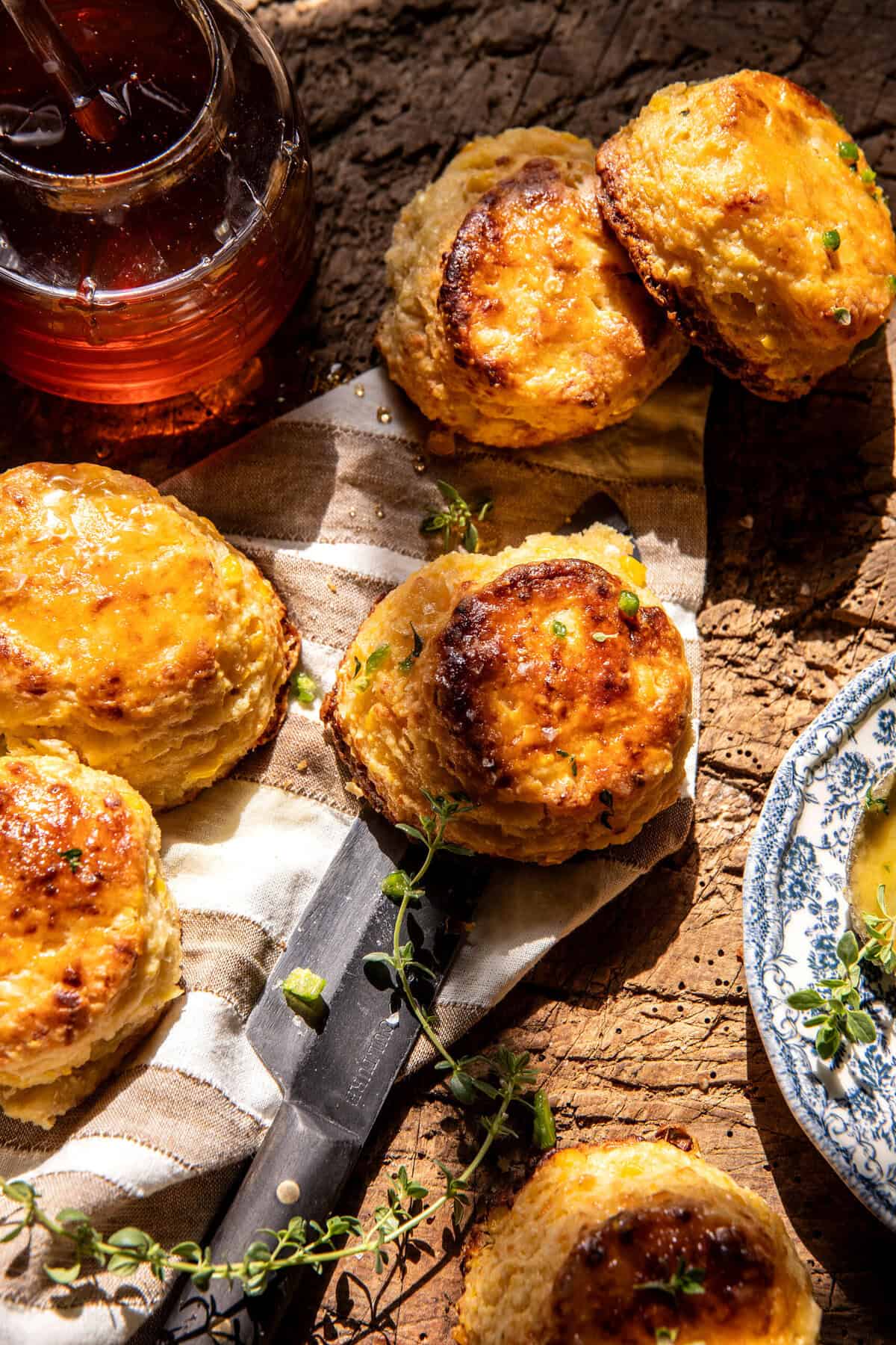 Jalapeno Honey Butter Cheddar Corn Biscuits | halfbakedharvest.com