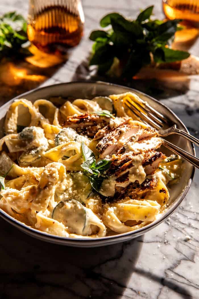 Simple Chicken Zucchini Alfredo Pasta | halfbakedharvest.com