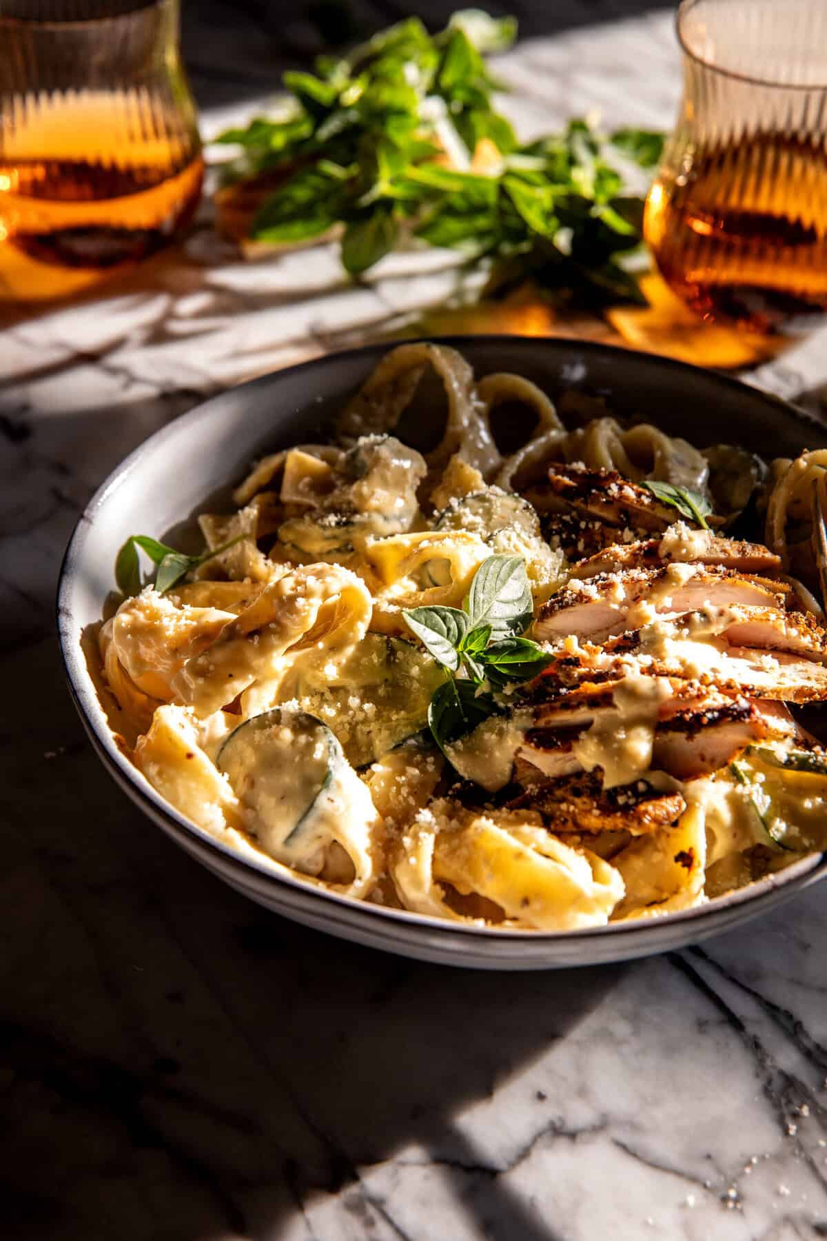 Simple Chicken Zucchini Alfredo Pasta | halfbakedharvest.com