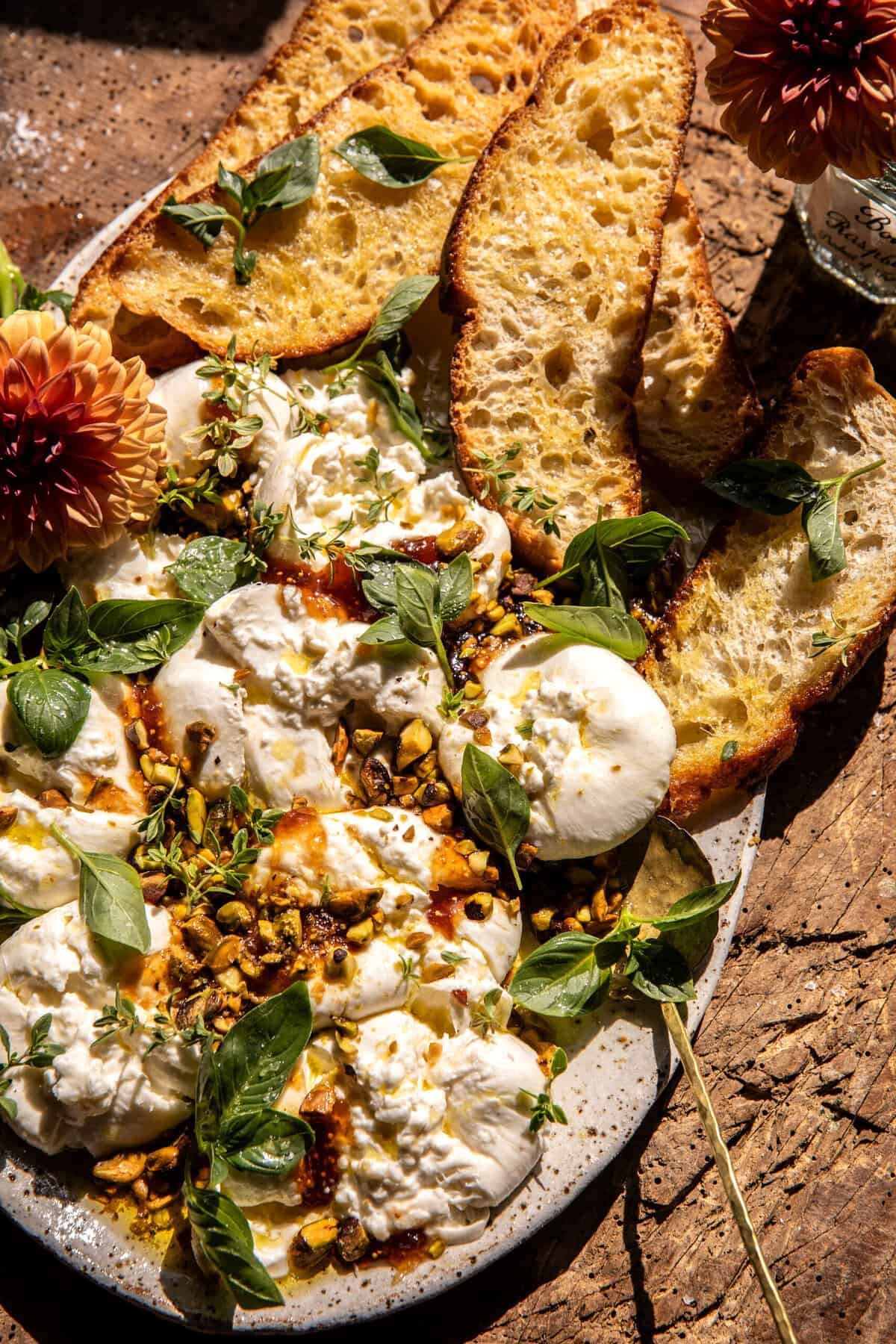 Smashed Burrata with Jam and Pistachios | halfbakedharvest.com