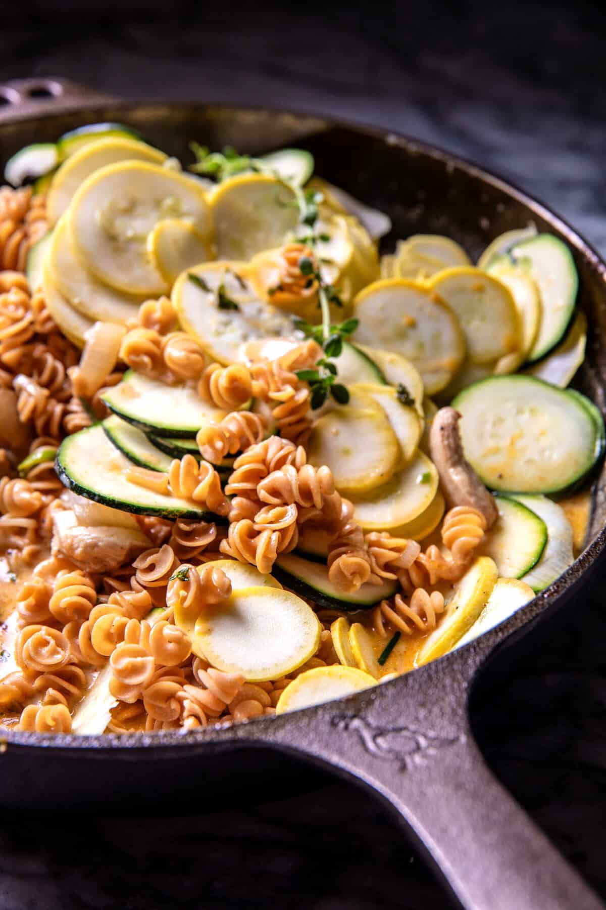 Zucchini Cheddar Chicken Noodle Casserole | halfbakedharvest.com
