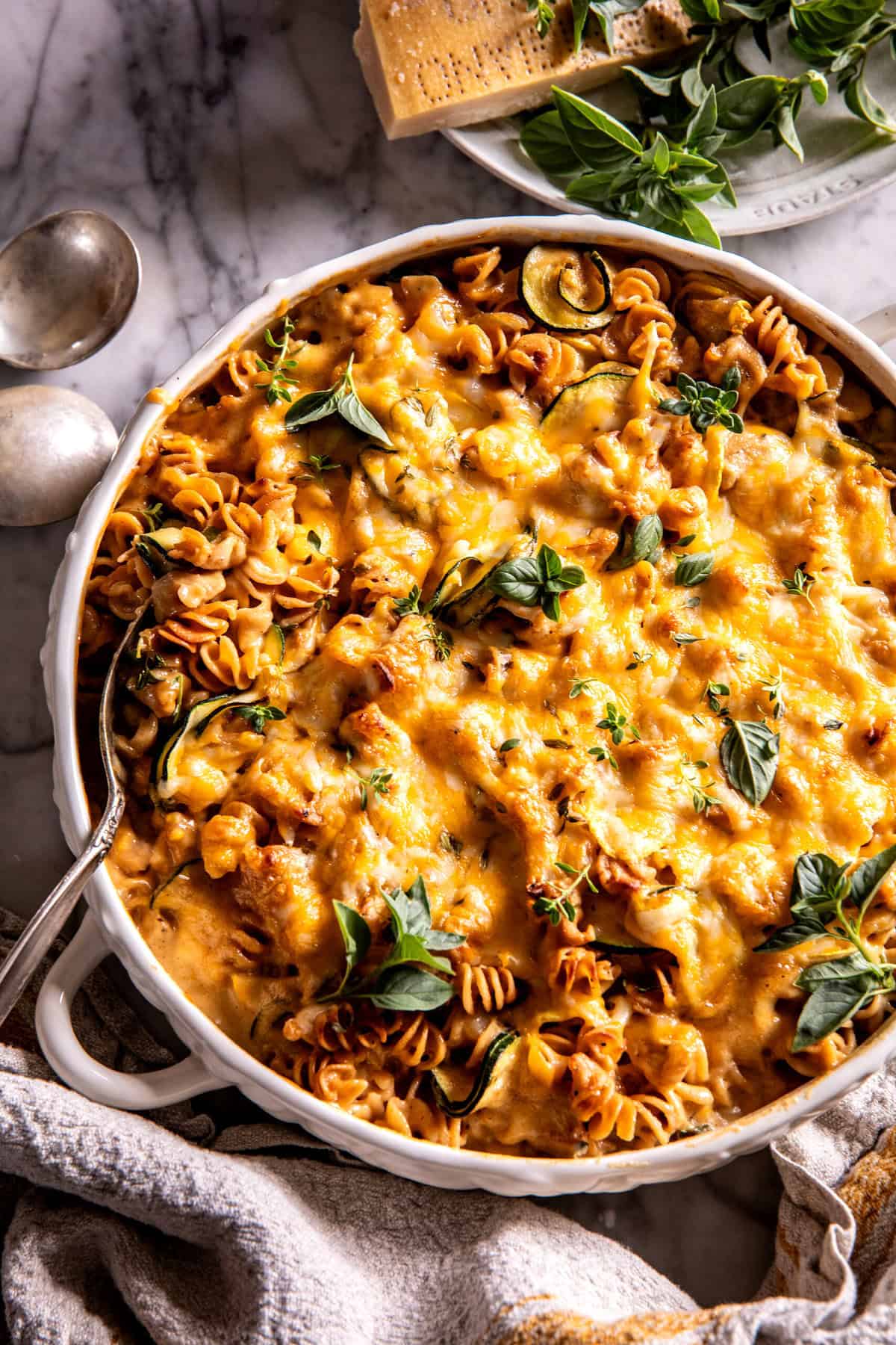 Zucchini Cheddar Chicken Noodle Casserole | halfbakedharvest.com