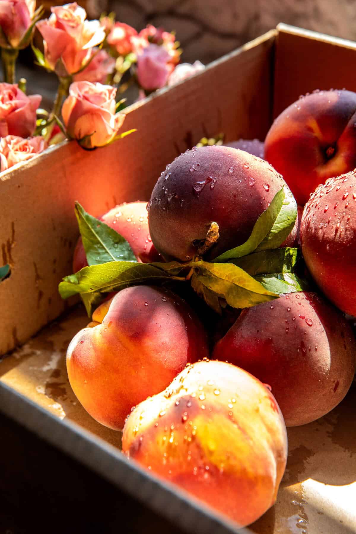 Jumbo Caramel Peach Cobbler Muffins |  halfbakedharvest.com