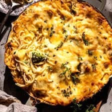 Broccoli Cheddar Spaghetti Casserole | halfbakedhavrest.com