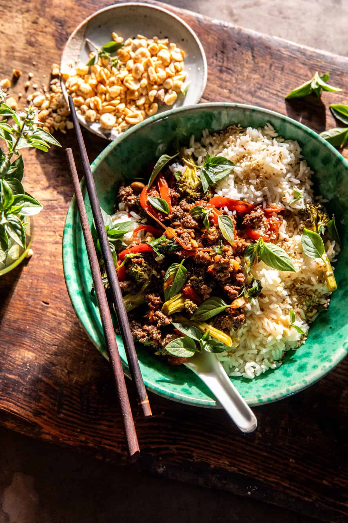 Crockpot Thai Basil Beef Sesame Rice Bowls | halfbakedharvest.com